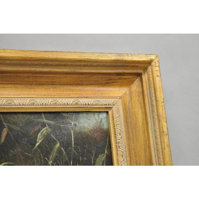 Green Vintage Traditional Oil on Canvas Wood Frame "Duck Family" Art Signed Borofsky For Sale - Image 8 of 12