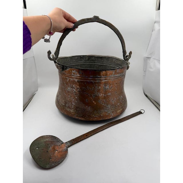 Large Antique Copper Pot and Spoon, 1920s, Set of 2 For Sale - Image 9 of 18