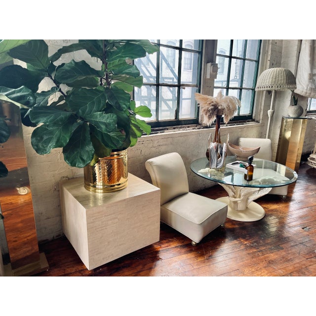 1980s Postmodern Beige Cube Table on Chrome Feet For Sale - Image 4 of 13