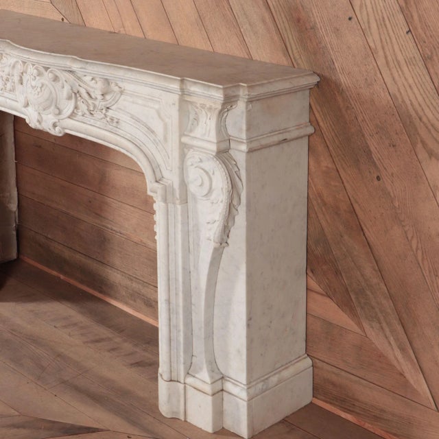 Rococo Antique Marble Fireplace Mantel - French Rococo Style Pure White Marble, C. 1840 For Sale - Image 3 of 7