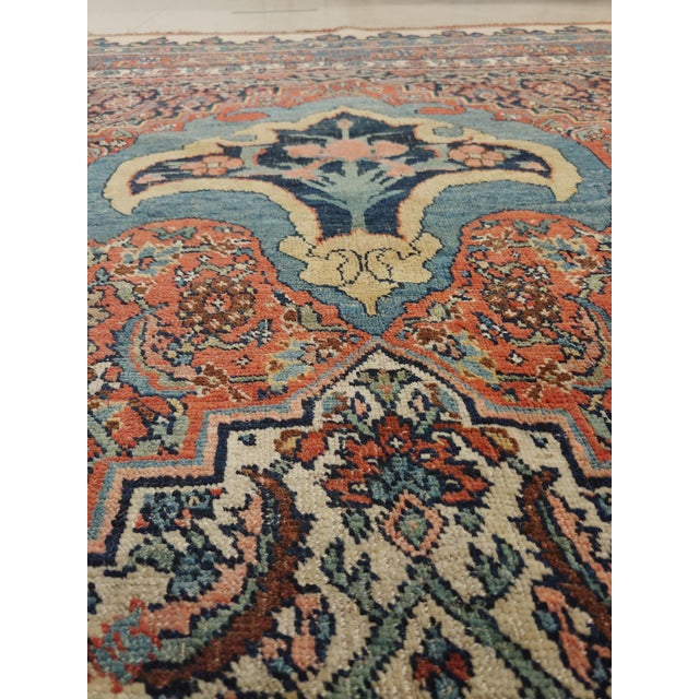 Antique Bijar Carpet Oriental Rug, Handmade, Ivory, Rust, Light Blue, Terracotta For Sale - Image 9 of 18