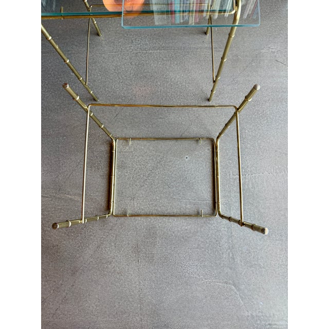 Brass Vintage Mid Century Modern Faux Bamboo Brass Glass Nesting Tables Set 1970s Hollywood Regency For Sale - Image 8 of 17