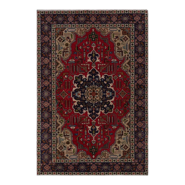 Vintage Persian Tabriz Rug With Red-Blue Patterns For Sale