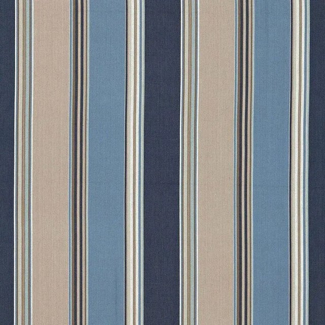 Sample - Schumacher Addison Cotton Stripe Fabric in Indigo For Sale