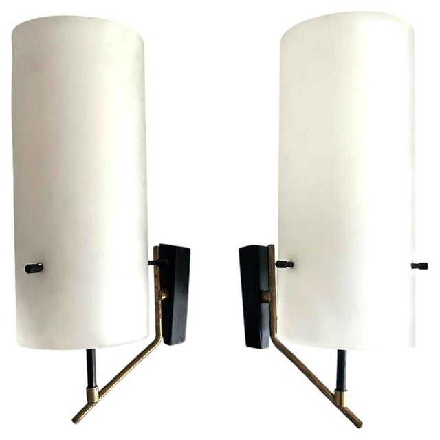 Metal Vintage Opaline Glass and Metal Wall Lights from Stilnovo, Italy, 1960s, Set of 2 For Sale - Image 7 of 7