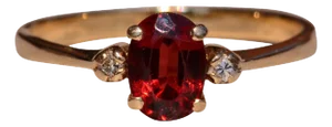 The Caswell: Garnet and Diamond Three Stone Ring In Yellow Gold