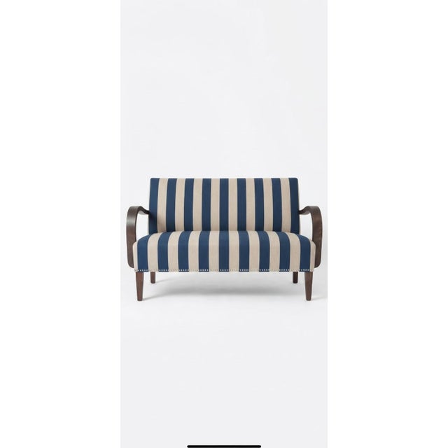 Vintage Hungarian Lounge Sofa and Settee in Blue and Cream Striped Fabric with Wooden Frame For Sale - Image 4 of 4