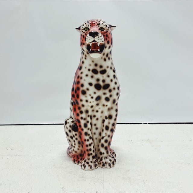 Leopard Statue Ceramic Pink from Ceramiche Boxer | Chairish