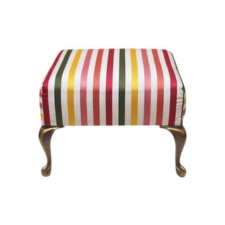 Silk Striped Footstool with Brass Legs For Sale