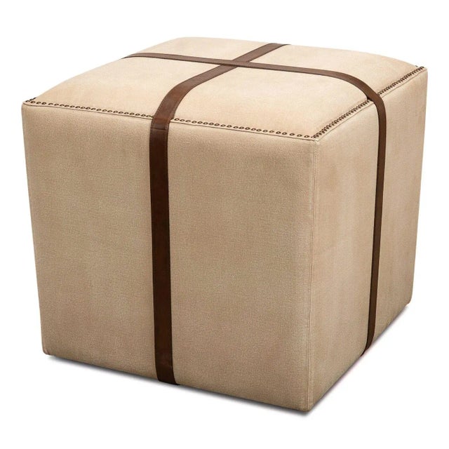 Tan Canvas and Leather Strap Ottoman For Sale - Image 8 of 8