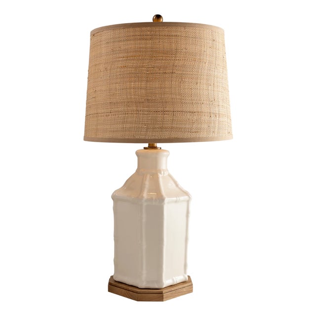Amelia Cream Bamboo Birdcage Lamp with Raffia Shade For Sale