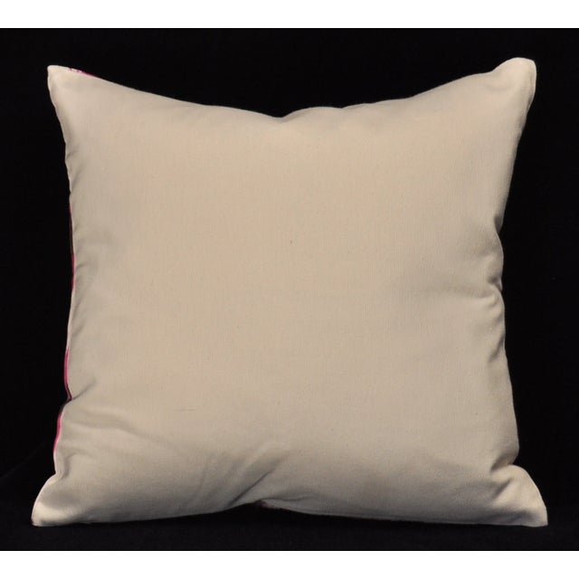 Contemporary Magenta & Black Ikat Silk Geometric Down-Filled Square Pillow For Sale - Image 3 of 7