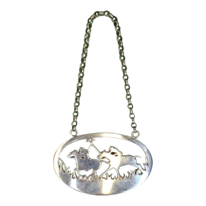 1980s Garrard & Co. London Sterling Silver Polo Player Wine Decanter Tag With Chain Link