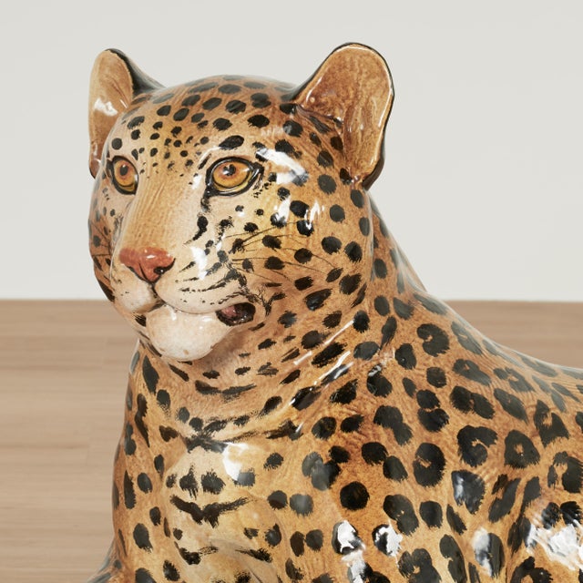 Ceramic Vintage Italian Glazed Terra Cotta Leopard Sculpture For Sale - Image 7 of 12