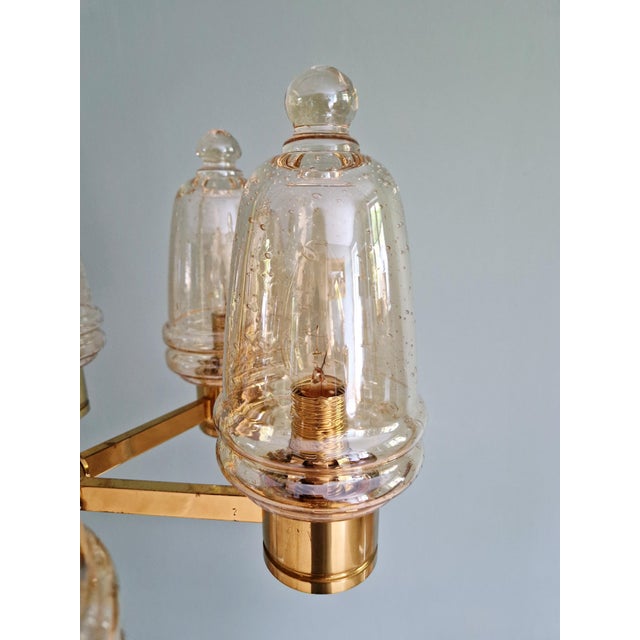 Metal Brass Chandelier with Amber Bubble Glass Globes, 1970s For Sale - Image 7 of 18
