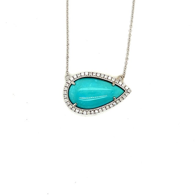 Natural Persian Turquoise Diamond Halo Pendant With Chain 18.5" 14k WG 11.36 TCW Certified $5,950 300680 Nothing says, “I...