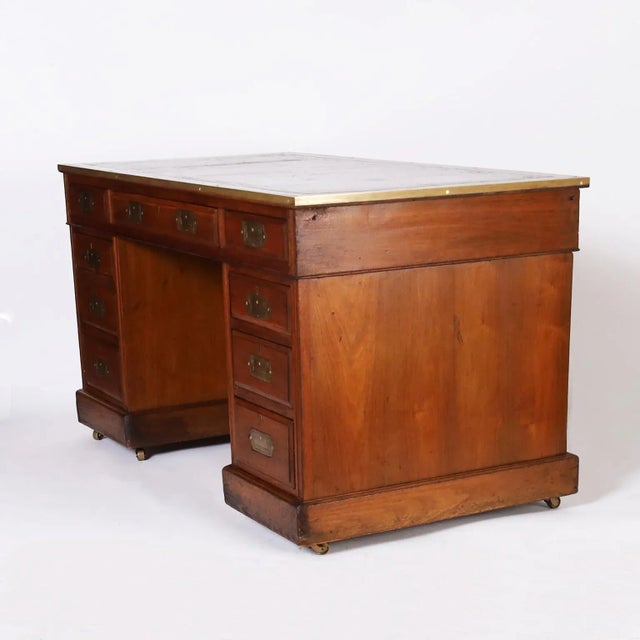 Campaign English Leather Top Campaign Desk For Sale - Image 3 of 10