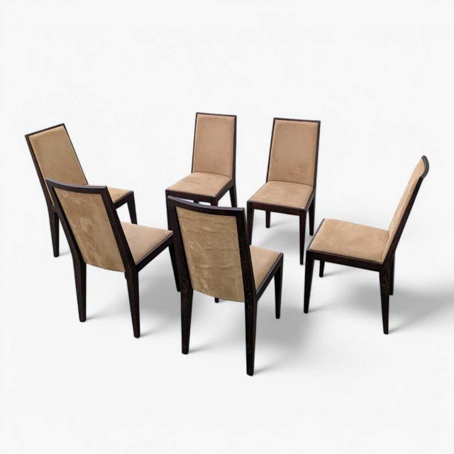 Six Dining Chairs – Elegant Wooden Dining Chairs, Modern, Contemporary, Faux Suede, Comfortable Seating For Sale - Image 13 of 18