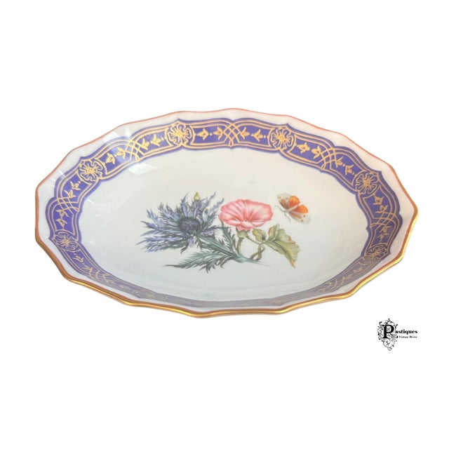 Vintage Porcelain Trinket Tray from the Merian Service Collection by Mottahedah featuring a Central Botanical Illustration...