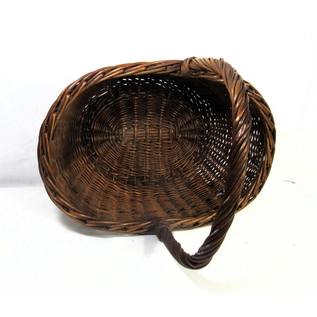 Vintage Rustic Wicker Gathering Basket With Handle For Sale - Image 4 of 14