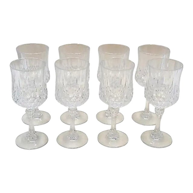 Vintage French Crystal Wine Glasses, Set of Eight For Sale
