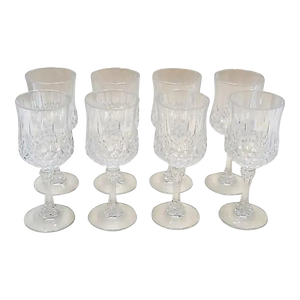 Vintage French Crystal Wine Glasses, Set of Eight