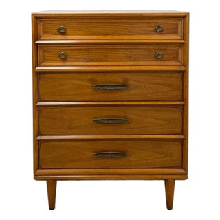 Vintage Heritage Tallboy Dresser Brutalist Brass Pulls Mid-Century Modern For Sale