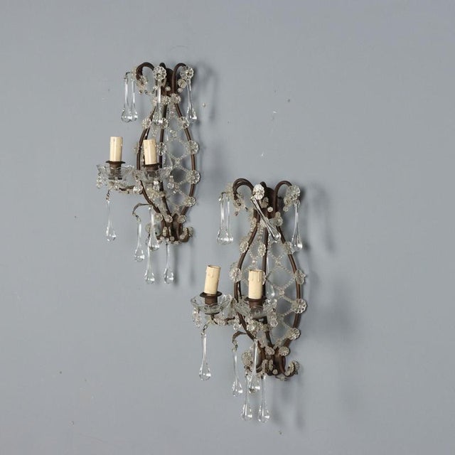 Antique Wall Lamps in Burnished Metal, Italy, Set of 2 For Sale - Image 4 of 9