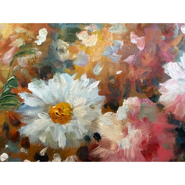 Textile Large Floral Still Life Original Oil Painting on Canvas Signed W. Adams Framed For Sale - Image 7 of 8
