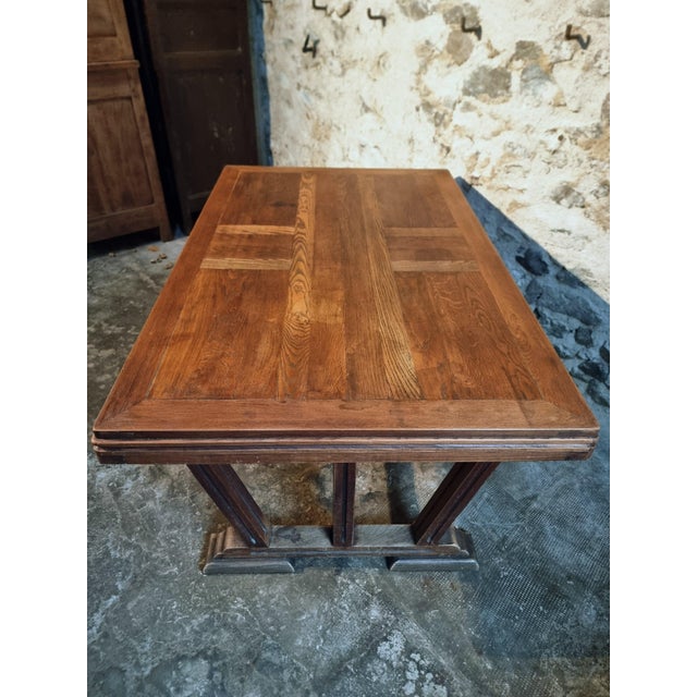 Vintage French Arts & Crafts Style Oak Table, 1930s For Sale - Image 3 of 18