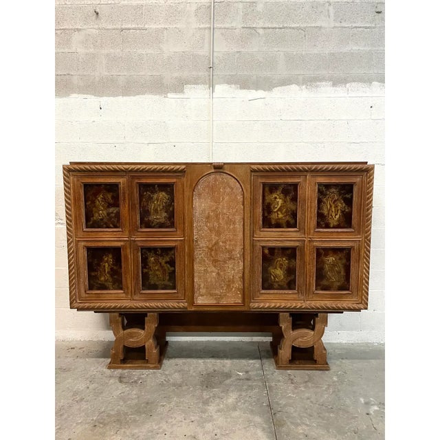 1940s French Art Deco Cerused Oak ''Eglomise Mirror'' Sideboard Dry Bar For Sale - Image 17 of 17