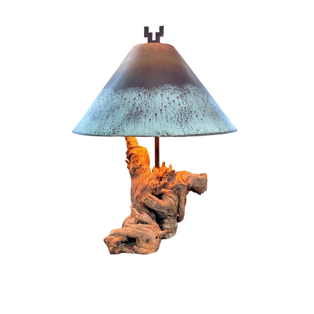 1980s Handcrafted Copper and Sonoran Desert Velvet Mesquite Wood Table Lamp - Organic Modern For Sale - Image 15 of 18