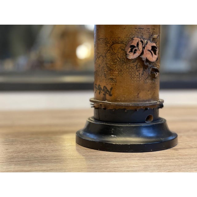 Arts and Crafts Living Room Lamp in Wallpaper Roll with Lampshade, France, 1900s For Sale - Image 10 of 16