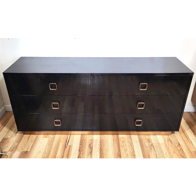 Metal Modern Black Faux Crocodile & Bronze Double Dresser Chest For Sale - Image 7 of 15