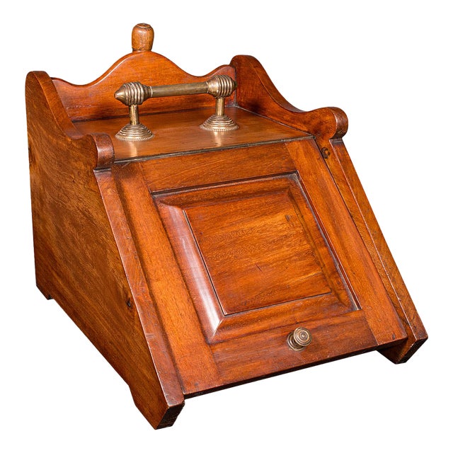 Antique Coal Purdonium, English, Walnut, Brass, Fireside Fuel Keep, Victorian For Sale