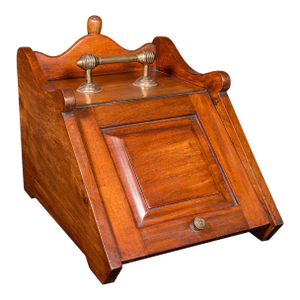 Antique Coal Purdonium, English, Walnut, Brass, Fireside Fuel Keep, Victorian
