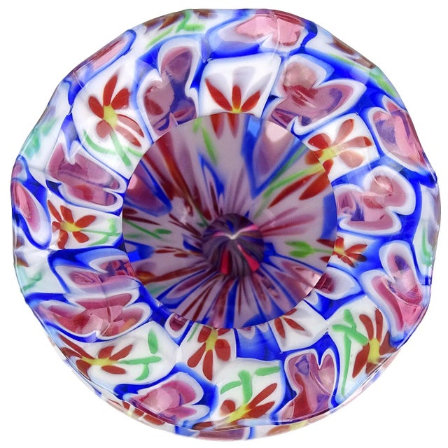 Mid 20th Century Murano Fratelli Toso Millefiori Daisy Clover Mosaic Vintage Italian Art Glass Ruffle Rim Flower Vase For Sale - Image 5 of 7