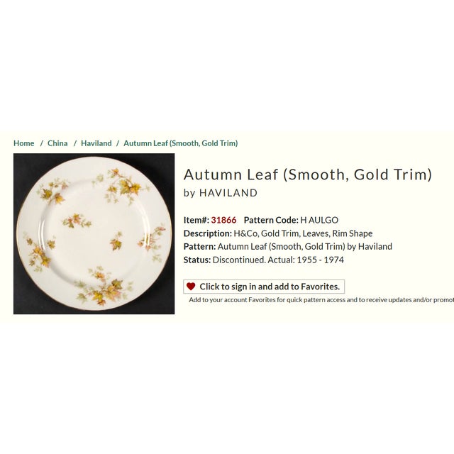 Mid 20th Century Haviland Limoges Autumn Leaf Gold Trum Plates - Set of 10 (Appetizer / Dessert) For Sale - Image 9 of 9