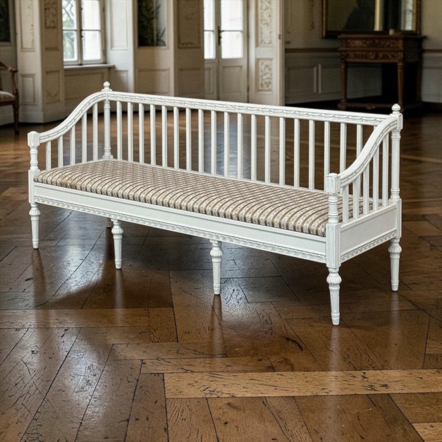 18th Century Swedish Gustavian Painted Settee ~ Neoclassical Design is an elegant work that reflects the graceful...