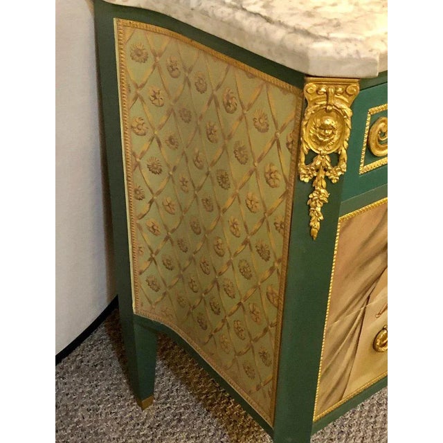 1960s Paint Decorated Hollywood Regency Marble-Top Commodes Manner of M. Jansen, Pair For Sale - Image 5 of 13