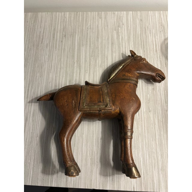 Imported Chinese Carved Horse Figurine With Vintage Brass Details. For Sale - Image 11 of 12