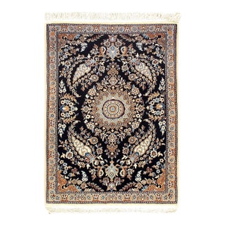 Pasargad DC Navy Blue Silk & Wool Nain Rug For Sale