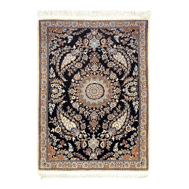 Pasargad DC Navy Blue Silk & Wool Nain Rug For Sale