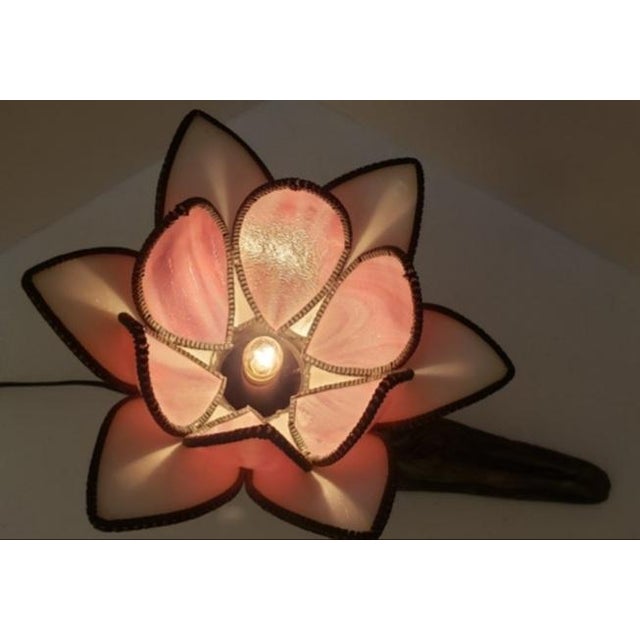 Early 20th Century Art Deco Figural Nude Sculptural Bronze Lotus Lamp For Sale - Image 4 of 10