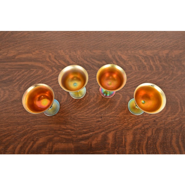 Early 20th Century Steuben Aurene Iridescent Art Glass Goblets, Set of Four For Sale - Image 5 of 9