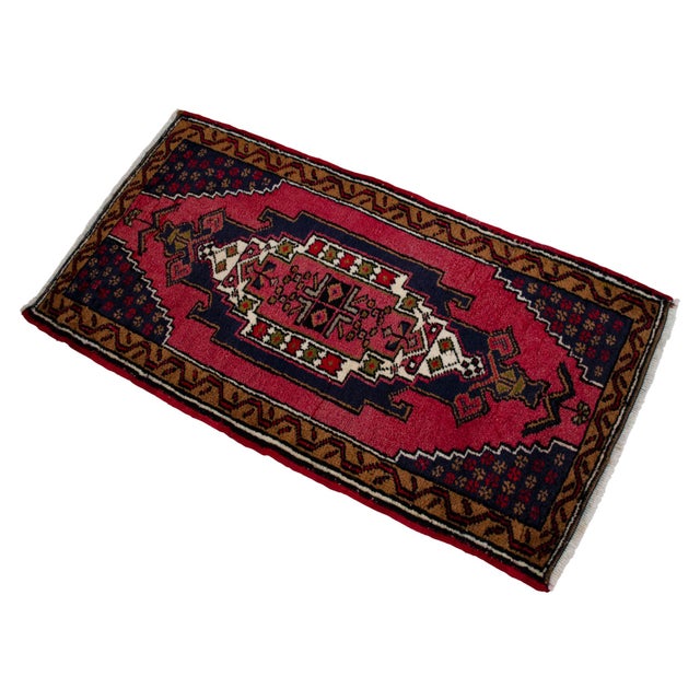 Vintage Hand Knotted Turkish Small Rug Decorative Mat for Bathroom and Kitchen Mat- 22'' X 41'' For Sale - Image 6 of 13