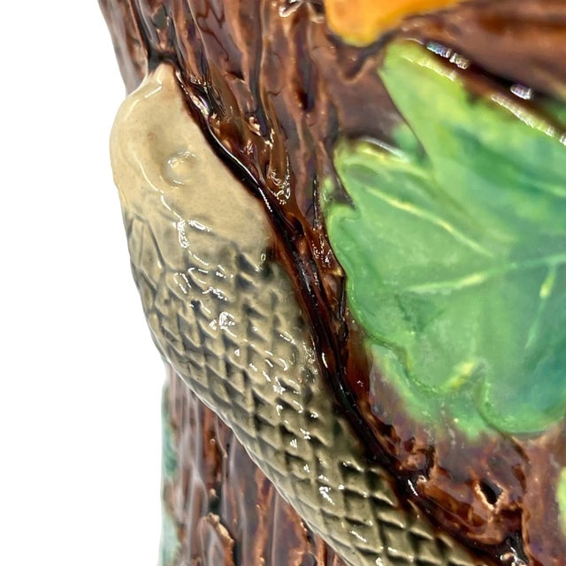 Samuel Alcock Majolica Large Ewer With Snake and Frog on Lip, English, Ca. 1855 For Sale - Image 9 of 13