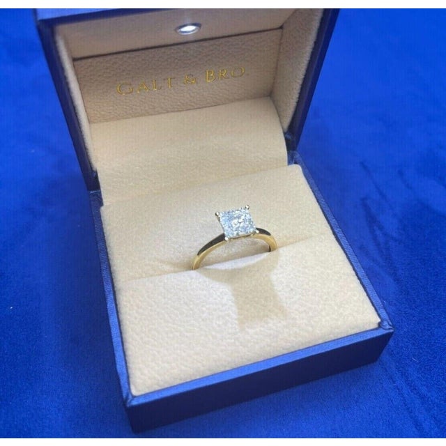 Gold Brilliant Cut Diamond Square Princess Shape Halo Illusion Halo Pave Set Engagement Ring, Size 7 For Sale - Image 8 of 10