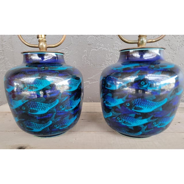 Nils Thorsson for Royal Copenhagen Danish Modern Fish Table Lamps - A Pair For Sale - Image 9 of 11