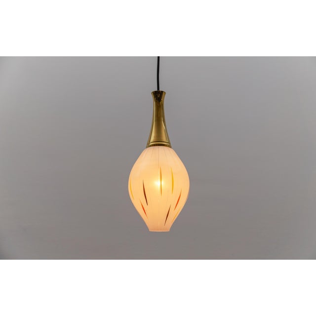Gold Mid-Century Modern Mouth-Blown Glass and Brass Pendant Lamp, Germany, 1950s For Sale - Image 8 of 11